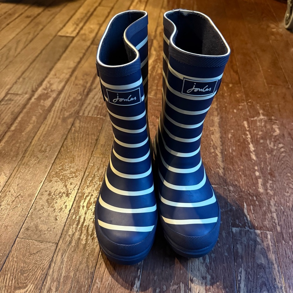 Joules Kids Junior Roll Up Wellies Rain Boots Girls Navy White Stripe 1 US 32 EU